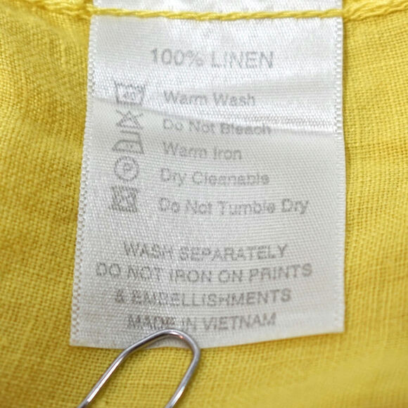 LANHTROPY Tiered Babydoll Dress Womens One Size Yellow Linen Lagenlook Resort - Picture 10 of 13